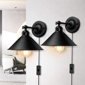 img 4 attached to 🔌 2 Pack Black Antique Swing Arm Industrial Vintage Wall Sconce with Plug, On/Off Switch, E26 Base for Restaurants, Bathroom, Dining Room, Kitchen, Bedroom - Plug-in Wall Light Fixture for Better SEO