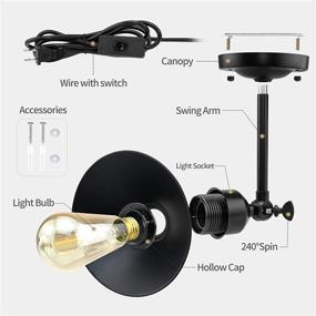 img 1 attached to 🔌 2 Pack Black Antique Swing Arm Industrial Vintage Wall Sconce with Plug, On/Off Switch, E26 Base for Restaurants, Bathroom, Dining Room, Kitchen, Bedroom - Plug-in Wall Light Fixture for Better SEO