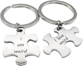 img 4 attached to 🔑 Meiligo Fashion Couples Gift Set: 2 Pcs Alloy 'I Am Weird, I Love Weird' Puzzle Tag Necklace Key Chain - Best Friends Letter Puzzle Square Pendant Matching Engraved Necklace Set