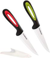 🔪 cerahome ceramic knife set - ultra sharp 4-inch utility & paring knives with sheath - ideal kitchen knife set for boneless meats, sashimi, fruits, and vegetables (red+green) logo