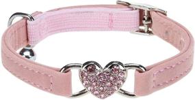 img 4 attached to 🐱 Pink Adjustable Heart Bling Cat Collar with Safety Belt, Bell, and 8-10 inch Fit - Ideal for Kitten Cats