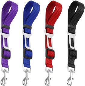 img 4 attached to 🐾 4-Pack Adjustable Pet Dog Cat Seat Belt - YuCool Safety Leads for Vehicle Car Harness Seat Tether - Nylon Fabric in Black, Blue, Red, and Purple