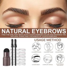 img 1 attached to 👁️ Waterproof Eyebrow Stamp Stencil Kit - Brow Definer Eyebrow Shaping Kit with 10 Reusable Stencils - Includes 2 Eyebrow Pen Brushes and Dark Brown Hairline Shadow Powder Stick