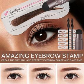 img 2 attached to 👁️ Waterproof Eyebrow Stamp Stencil Kit - Brow Definer Eyebrow Shaping Kit with 10 Reusable Stencils - Includes 2 Eyebrow Pen Brushes and Dark Brown Hairline Shadow Powder Stick