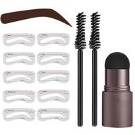 👁️ waterproof eyebrow stamp stencil kit - brow definer eyebrow shaping kit with 10 reusable stencils - includes 2 eyebrow pen brushes and dark brown hairline shadow powder stick logo