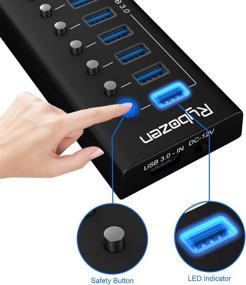 img 1 attached to 💻 Rybozen 10-Port USB Hub with 7 USB 3.0 Data Ports + 3 Smart Charging Ports, Powered by USB, LED Switches, Ideal for Keyboard, Mouse, Printer, Hard Drives