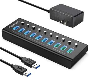 img 4 attached to 💻 Rybozen 10-Port USB Hub with 7 USB 3.0 Data Ports + 3 Smart Charging Ports, Powered by USB, LED Switches, Ideal for Keyboard, Mouse, Printer, Hard Drives
