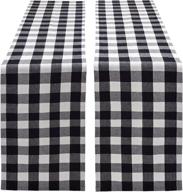 🎉 senneny 2 pack buffalo check table runner - cotton black and white plaid - classic stylish design - ideal for family dinner, christmas, holiday, birthday party - table home decoration - black and white - 14 x 72 inch логотип