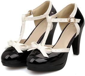 img 4 attached to Fashion T Strap Platform Leather Shoes（Black，8 5） Women's Shoes for Pumps