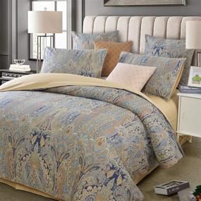 img 3 attached to 🛏️ Vintage Queen Size Softta Bedding Set - 3 Piece Duvet Cover Set in Boho Golden Blue Black Orange Paisley Pattern - 100% Egyptian Silky Sateen Cotton - Reversible Luxury Home Bedding Collection - Spa Blue Color - 88×88 Inches
