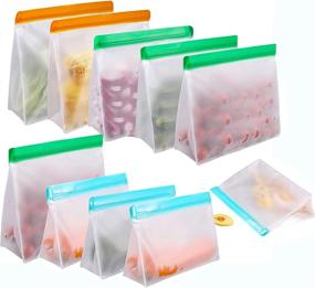 img 4 attached to 🥡 Ezalia Reusable Food Storage Bags 10 Pack - Leakproof Stand Up Bags (2 Gallon, 4 Sandwich, 4 Snack) for Kitchen Storage - BPA Free, Freezer Safe