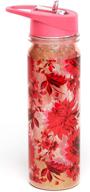 🌸 ban.do insulated water bottle with straw: bpa free, 16 oz pink/red floral tumbler with glitter - potpourri logo