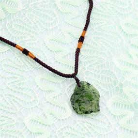 img 1 attached to 🌌 Moldavite Meteorite Necklace - Adjustable Cord Pendant with Irregular Stone – Natural Gemstone Energy Jewelry