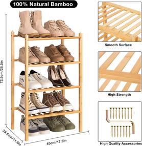 img 2 attached to 👟 Natural Bamboo 4 Tier Shoe Rack: Stackable, Narrow Shoe Organizer for Entryway and Closets