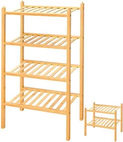 img 4 attached to 👟 Natural Bamboo 4 Tier Shoe Rack: Stackable, Narrow Shoe Organizer for Entryway and Closets