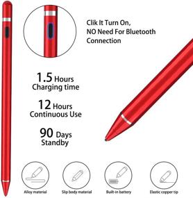 img 3 attached to 🖊️ Перезаряжаемая красная активная стилус-ручка для Apple iPad и сенсорных экранов - тонкая кончиковая точка 1,5 мм - совместима с iPhone, iPad, планшетами и многим другим.