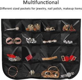 img 3 attached to 📿 Hanging Jewelry Organizer: Double-Sided 40 Pocket Necklace Holder with Magic Tape Hooks for Earrings, Bracelets, Rings - Black