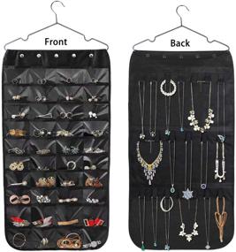img 4 attached to 📿 Hanging Jewelry Organizer: Double-Sided 40 Pocket Necklace Holder with Magic Tape Hooks for Earrings, Bracelets, Rings - Black