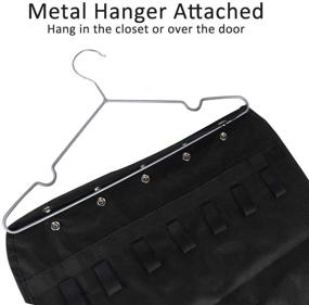 img 2 attached to 📿 Hanging Jewelry Organizer: Double-Sided 40 Pocket Necklace Holder with Magic Tape Hooks for Earrings, Bracelets, Rings - Black