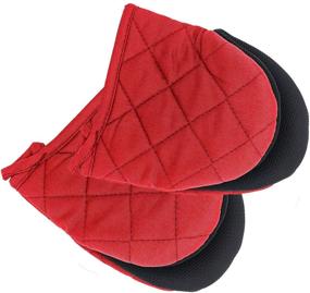 img 4 attached to 🧤 Red Neoprene Mini Oven Mitts, 2-Pack - Heat Resistant Gloves with Non-Slip Grip Surfaces and Hanging Loop for Safe Handling of Hot Pot Cookware/Bakeware