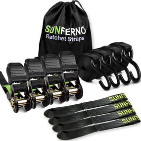 img 4 attached to 🔒 Sunferno Ratchet Straps Tie Down 2500Lbs Break Strength, 15 Foot - Heavy Duty Straps with Soft Loop Straps for Secure Motorcycle and Cargo Transportation - Black (4 pack)