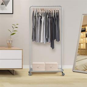 img 2 attached to 👚 Silver Rolling Clothes Rack with Mesh Storage Shelf on Wheels - Easy Trending Standard Garment Organizer