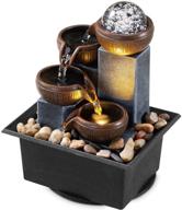 🌊 enhance your environment with a soothing tabletop fountain: 4 level waterfall meditation feature with led lights, natural river rocks, and decorative bubble ball - perfect for office, home, and desktop relaxation logo