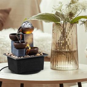 img 1 attached to 🌊 Enhance Your Environment with a Soothing Tabletop Fountain: 4 Level Waterfall Meditation Feature with LED Lights, Natural River Rocks, and Decorative Bubble Ball - Perfect for Office, Home, and Desktop Relaxation
