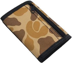 img 2 attached to 👝 Camo Brown RFID Blocking Canvas Trifold Wallet for Men, Women, Teens, and Kids - Outdoor Sports Wallet with Magic Sticker