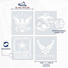 img 3 attached to 🎨 Military Stencils 4 Pack - US Air Force, Marine Corps, Army, Navy - 8.9x7.35 Inch American Flag Templates - Reusable USA Mylar Stencils for Painting Wood, Wall Art, Airbrush Paint and More