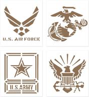 🎨 military stencils 4 pack - us air force, marine corps, army, navy - 8.9x7.35 inch american flag templates - reusable usa mylar stencils for painting wood, wall art, airbrush paint and more logo
