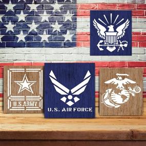 img 1 attached to 🎨 Military Stencils 4 Pack - US Air Force, Marine Corps, Army, Navy - 8.9x7.35 Inch American Flag Templates - Reusable USA Mylar Stencils for Painting Wood, Wall Art, Airbrush Paint and More