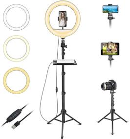 img 2 attached to 📸 12-Inch Selfie Ring Light with 67-Inch Extendable Tripod Stand, 2-in-1 Phone and Tablet Holder for Live Streaming, Makeup, LED Camera Ringlight for YouTube Videos, Compatible with iPhone and Android