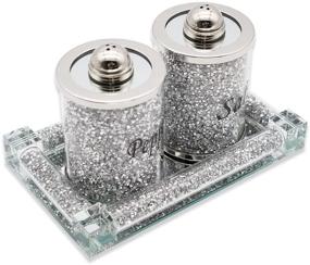 img 1 attached to 🧂 Exquisite Handcrafted Silver Salt and Pepper Shakers Set with Tray - Stylish Crystal-Filled Glass Containers for Kitchen Décor and Gifting