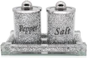 img 4 attached to 🧂 Exquisite Handcrafted Silver Salt and Pepper Shakers Set with Tray - Stylish Crystal-Filled Glass Containers for Kitchen Décor and Gifting