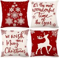 🎄 holicolor christmas pillow covers 18x18 inch set of 4: farmhouse throw pillows for winter holiday decor - snowflake deer design логотип