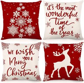 img 4 attached to 🎄 HOLICOLOR Christmas Pillow Covers 18x18 Inch Set of 4: Farmhouse Throw Pillows for Winter Holiday Decor - Snowflake Deer Design