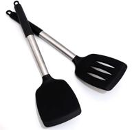 🍳 flexible silicone spatula set, heat resistant handle, 2-piece, black, slotted turner, ideal for fried egg, barbecue, hamburg - nonstick, premium quality logo