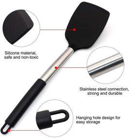 img 2 attached to 🍳 Flexible Silicone Spatula Set, Heat Resistant Handle, 2-Piece, Black, Slotted Turner, Ideal for Fried Egg, Barbecue, Hamburg - Nonstick, Premium Quality