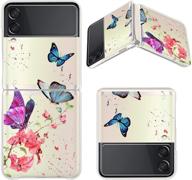 🦋 lsl case for samsung galaxy z flip 3 5g - butterflies and flowers pattern clear design, hard pc material, shockproof full body protection, wireless charging compatible, slim phone cover logo