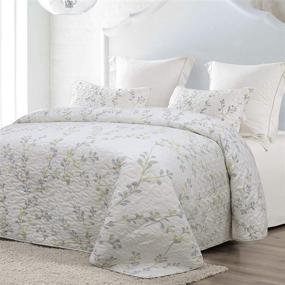 img 3 attached to 🌸 Exclusivo Mezcla Microfiber Queen Size Quilt Set: Gradient Floral Pattern Bedding with Pillow Shams, Lightweight 3-Piece Bedspreads/Coverlet, (96"x 92", White)