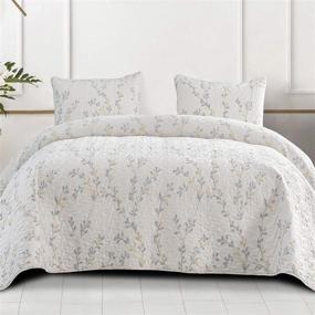 img 4 attached to 🌸 Exclusivo Mezcla Microfiber Queen Size Quilt Set: Gradient Floral Pattern Bedding with Pillow Shams, Lightweight 3-Piece Bedspreads/Coverlet, (96"x 92", White)