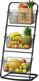 img 4 attached to 🥦 3-Tier Market Basket Organizer for Kitchen and Bathroom - Fruit, Vegetable, and Produce Storage Bin - Hanging Metal Storage Basket - Antique Black (3-Tier Market Basket)