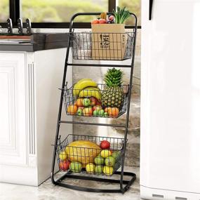 img 2 attached to 🥦 3-Tier Market Basket Organizer for Kitchen and Bathroom - Fruit, Vegetable, and Produce Storage Bin - Hanging Metal Storage Basket - Antique Black (3-Tier Market Basket)