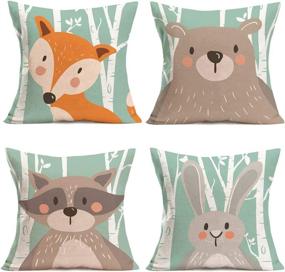 img 4 attached to 🐾 Asminifor Cute Animal Cartoon Throw Pillow Covers - Set of 4 Cotton Linen Cushion Covers for Home and Car Decor (Cartoon Animal)