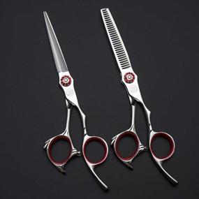 img 1 attached to 🔪 Moontay 6.0" Hair Cutting Scissors Set: Professional Barber Stylist Thinning Shears, Salon Hair Scissors, 440C Japanese Stainless Steel Hairdressing Scissors (Red)