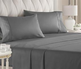 img 4 attached to Hotel Luxury Dark Grey Queen Size Sheet Set - Extra Soft & Breathable - Wrinkle Free - Deep Pockets - Easy Fit - Cooling & Comfy - 4 Piece