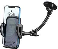 car phone mount windshield, long arm cell phone holder for car window, universal 360 degree rotation windscreen suction cup cradle with anti-shake stabilizer, compatible with iphone, samsung galaxy logo