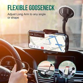 img 3 attached to Car Phone Mount Windshield, Long Arm Cell Phone Holder for Car Window, Universal 360 Degree Rotation Windscreen Suction Cup Cradle with Anti-Shake Stabilizer, Compatible with iPhone, Samsung Galaxy