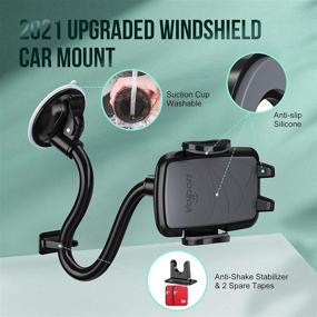 img 1 attached to Car Phone Mount Windshield, Long Arm Cell Phone Holder for Car Window, Universal 360 Degree Rotation Windscreen Suction Cup Cradle with Anti-Shake Stabilizer, Compatible with iPhone, Samsung Galaxy